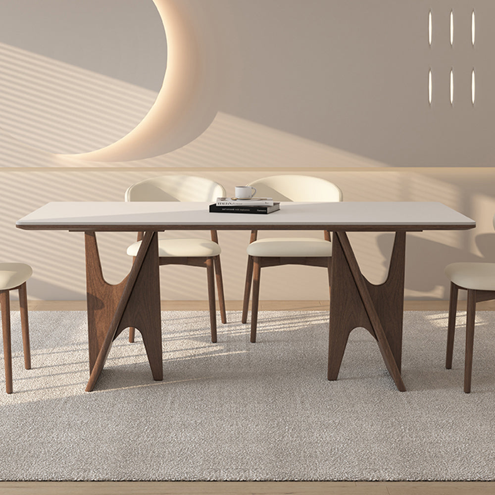 Modern Dining Table White Rock Slab Top Solid Wood Base