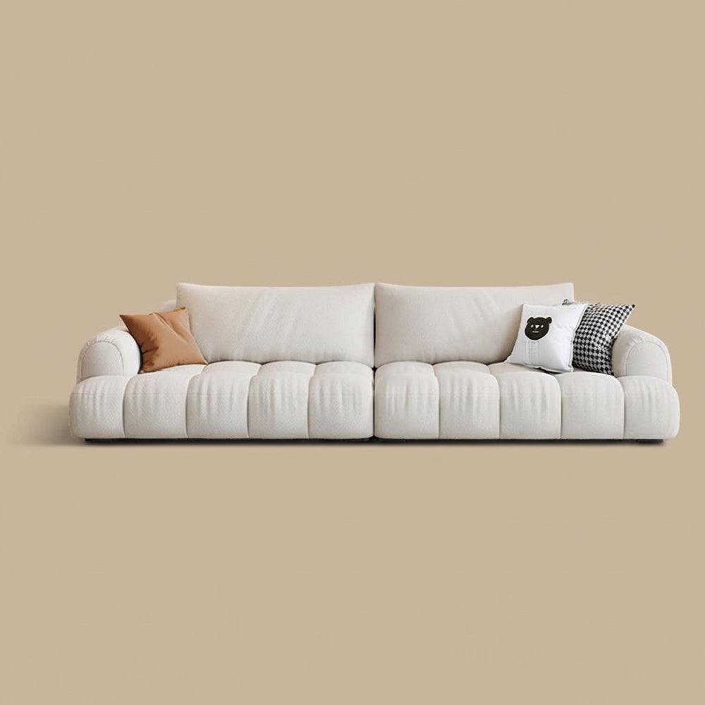 Modern Channel-Tufted Snow Velvet Sofa with Latex Cushioning