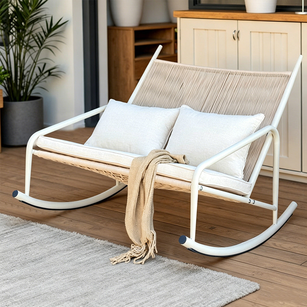 Outdoor Woven Rocking Chair with Cushions