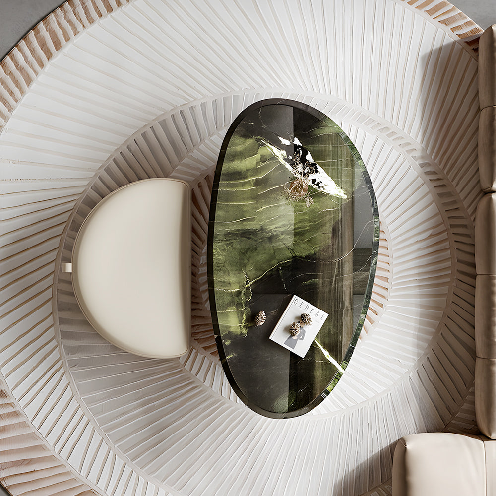 Modern Oval Coffee Table with Tempered Glass Top Black Base Minimalist Living Room Center Table