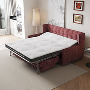 Convertible sofa bed partially opened showing built-in mattress for sleeping comfort