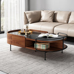 Load image into Gallery viewer, 50.7&quot; Modern Storage Coffee Table Tempered Glass Top Walnut Minimalist Design
