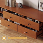 Load image into Gallery viewer, Mid-Century Modern TV Stand with Dual Arch Doors and 4 Solid Wood Drawers

