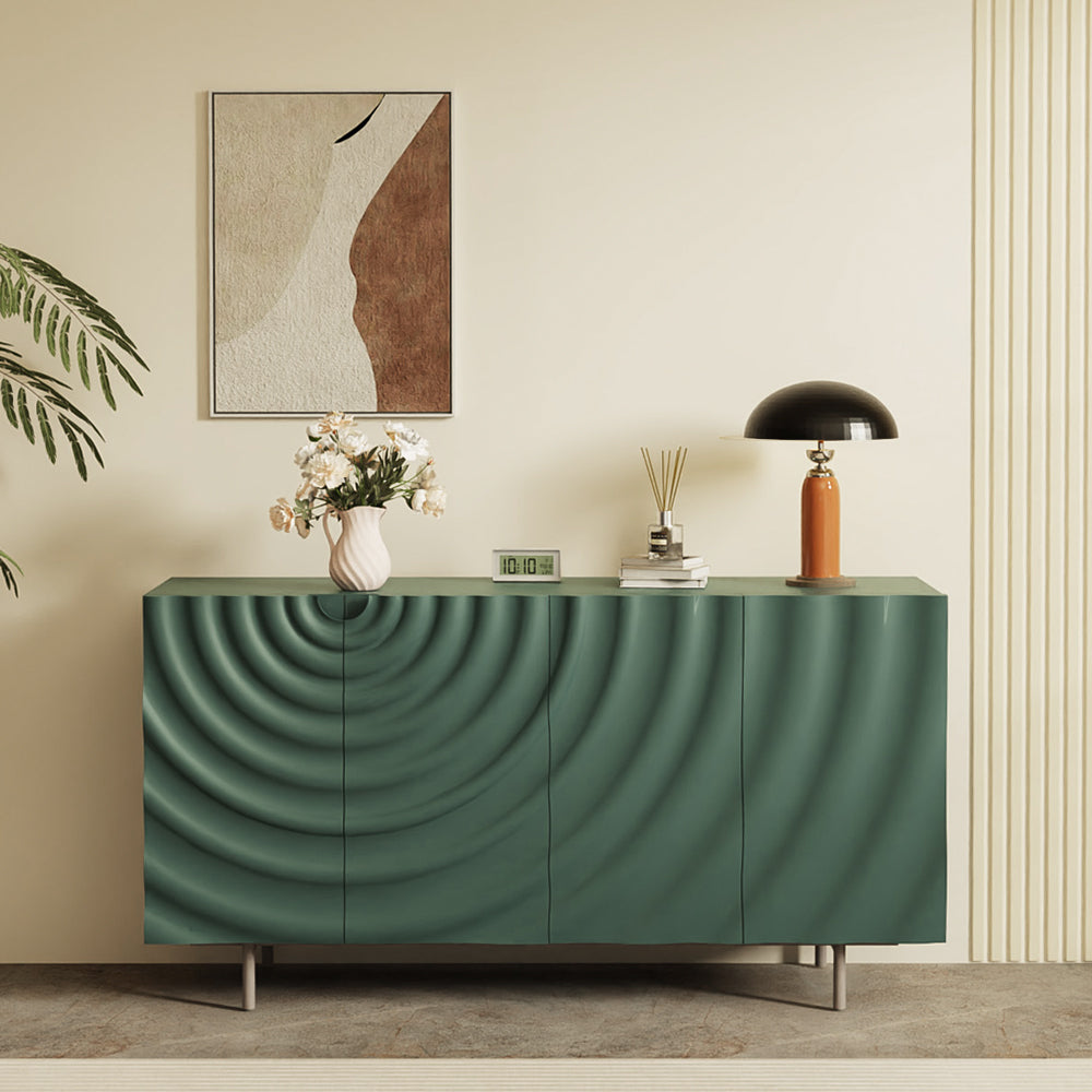 62.4''Green Ripple Sideboard Modern Carved Storage Cabinet Minimalist Design Functional Accent Furniture