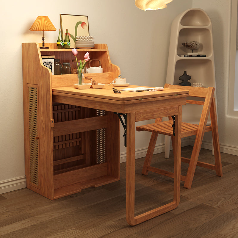 69'' Rattan Dining Cabinet Table Set Foldable Storage Multi-Chair Design Solid Wood Finish