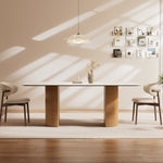 Load image into Gallery viewer, Square Dining Table White Ceramic Top Semi-cylindrical Wooden Base for 6 People
