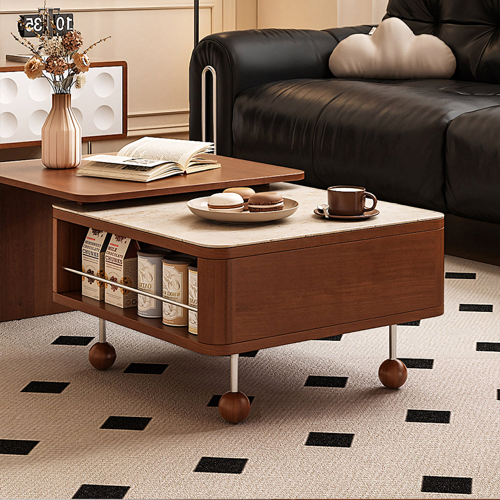 Modern Extendable Coffee Table with Sliding Top Walnut Wood Finish