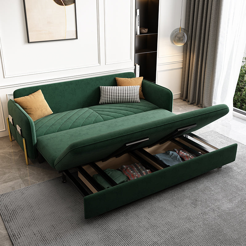 Sofa Bed Solid Wood Metal Frame Velvet Upholstery Storage Drawer Convertible