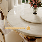 Load image into Gallery viewer, Luxurious Round Dining Table with Lazy Susa Ceramic Top Elegant Gold Accents Conical Base for 4-6 People
