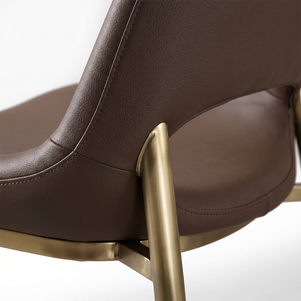 Modern Brown Dining Chair with Cutout Back and Gold Metal Legs 1 Piece