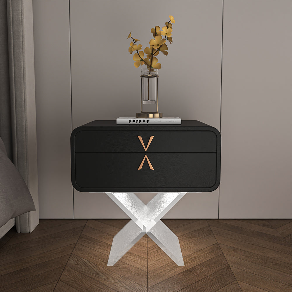 Modern Smart Nightstand with X-Base Acrylic Legs & Motion Sensor LED Light