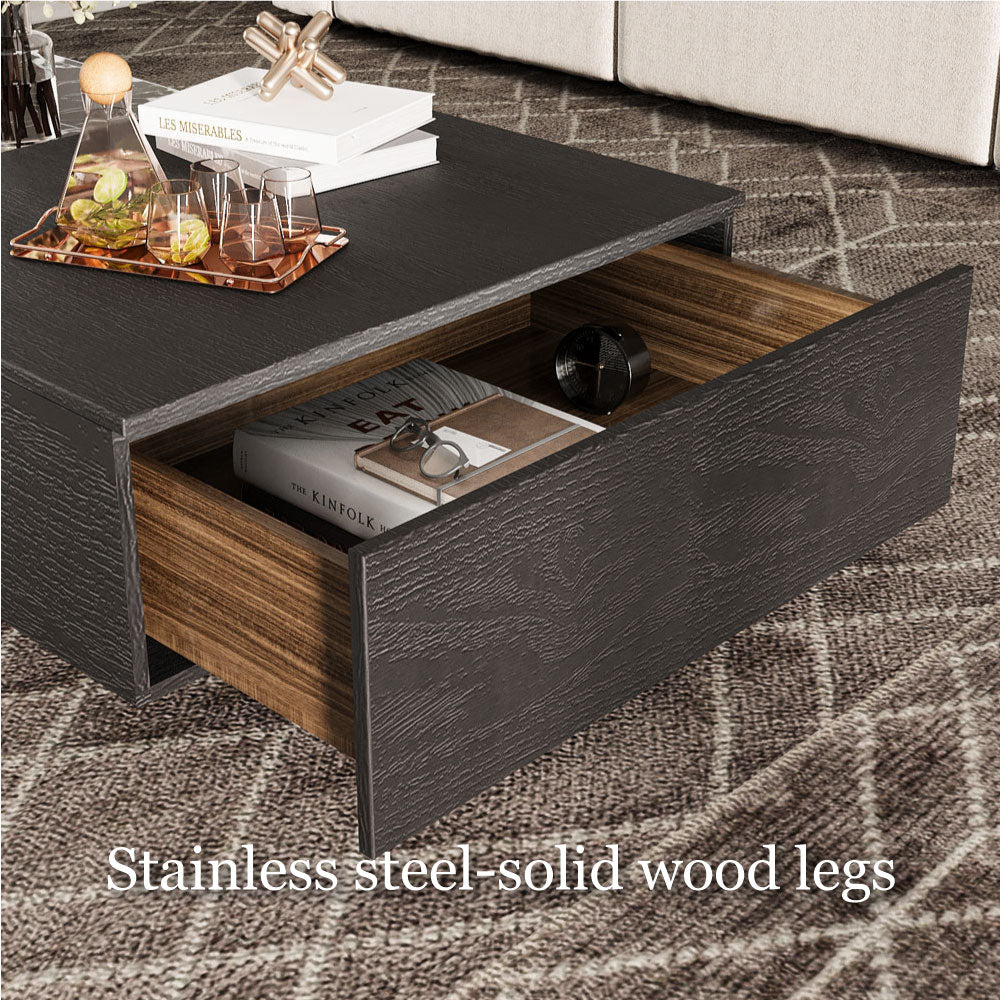 55'' Modern Square Marble and Wood Coffee Table Elegant Design