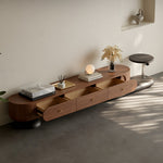 Load image into Gallery viewer, 86.6" Modern Walnut TV Stand Curved Edge Media Console Low Profile Entertainment Center
