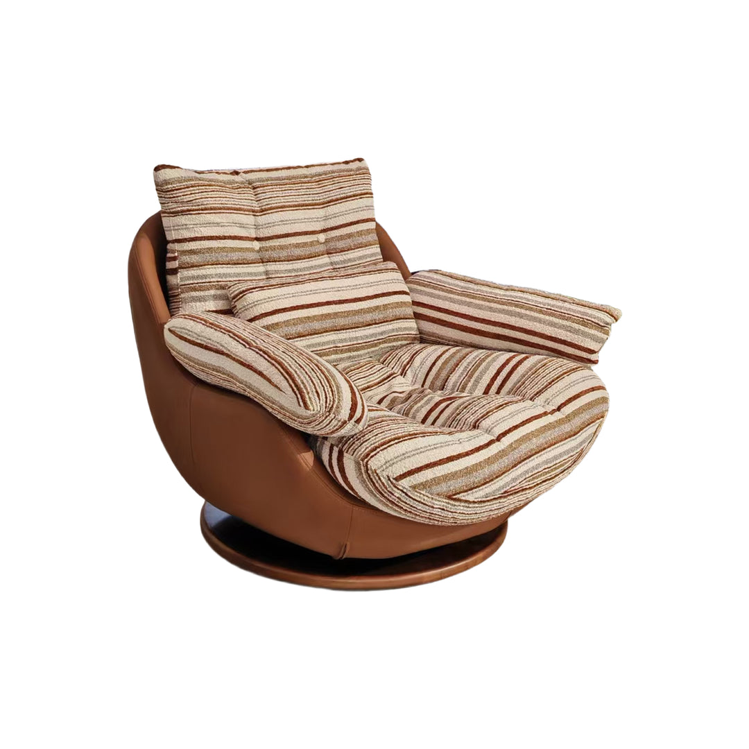 Striped Swivel Lounge Chair with Tan Faux Leather Shell