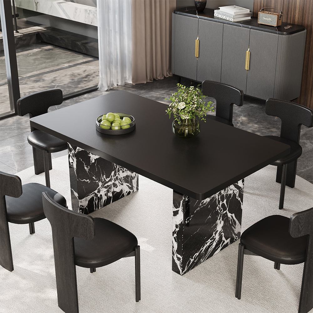 Modern Black Dining × Gray & Gold Sideboard Minimalist Luxury Dining Room Bundle