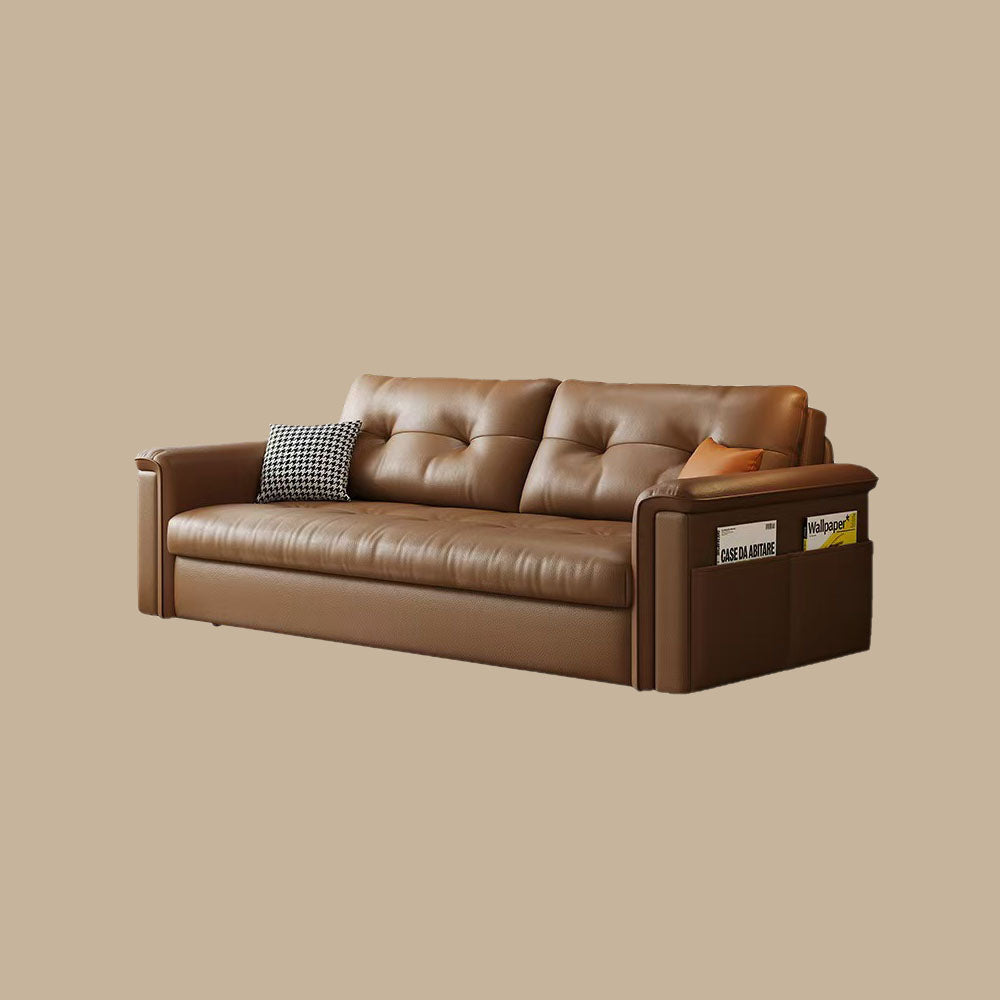 Modern Brown Faux Leather Sofa Bed with Storage Convertible Sleeper Couch