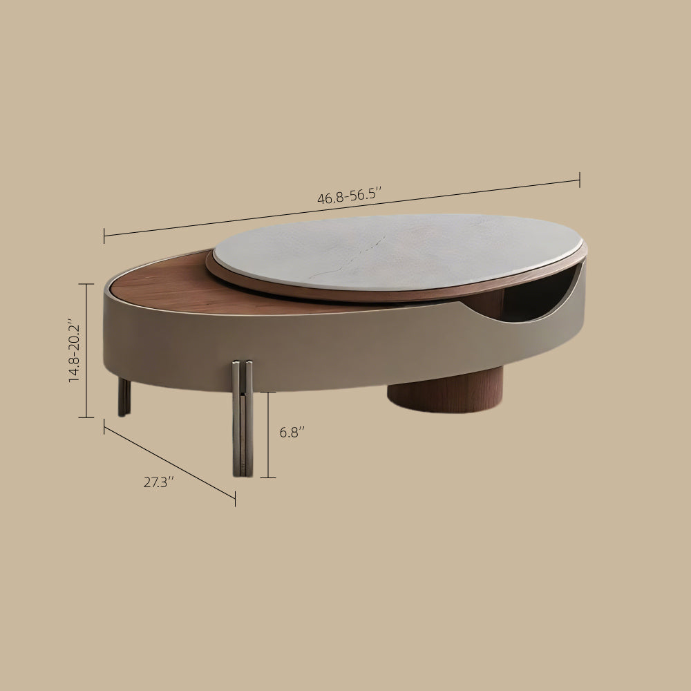 46.8'' Modern Lift-Top Coffee Table with Sintered Stone Top & Wood Base Sculptural Curved Design with Hidden Storage