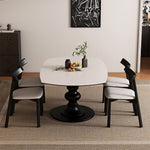 Load image into Gallery viewer, Extendable Round Dining Table Solid Wood Base Sintered Stone Top Convertible Oval Table Space Saving Expandable Dining Table
