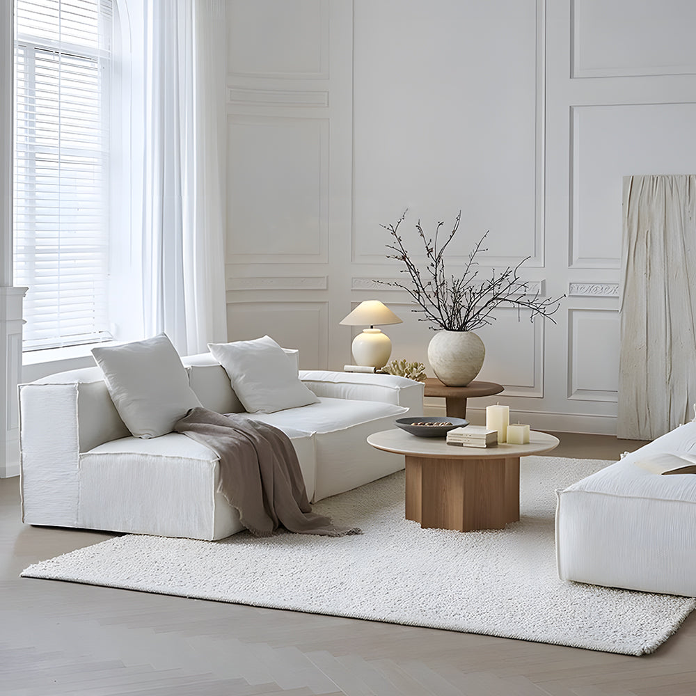 Modern Modular Sectional Sofa Removable Washable Cover Cream Upholstery Minimalist Low Profile Design
