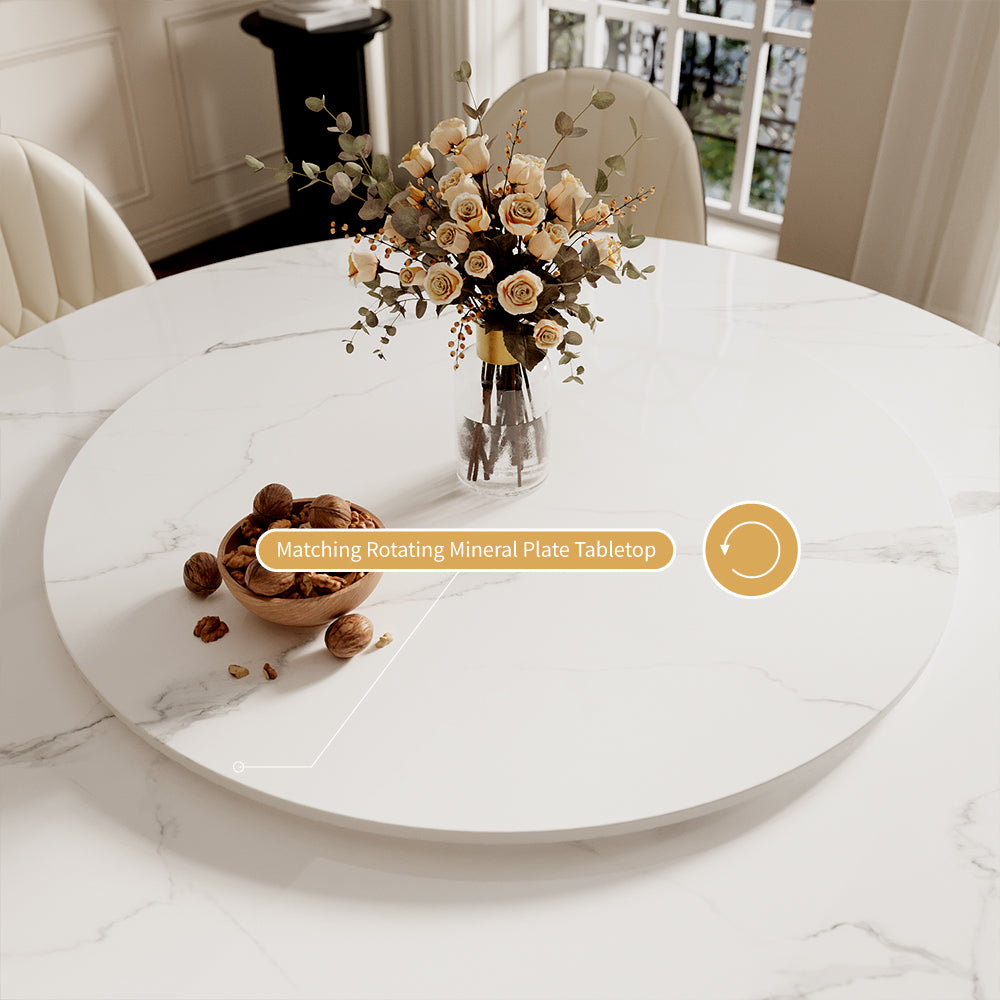 Round Dining Table Lazy Susan Marble Effect Gold X Metal Base Perfect for 4-6 People