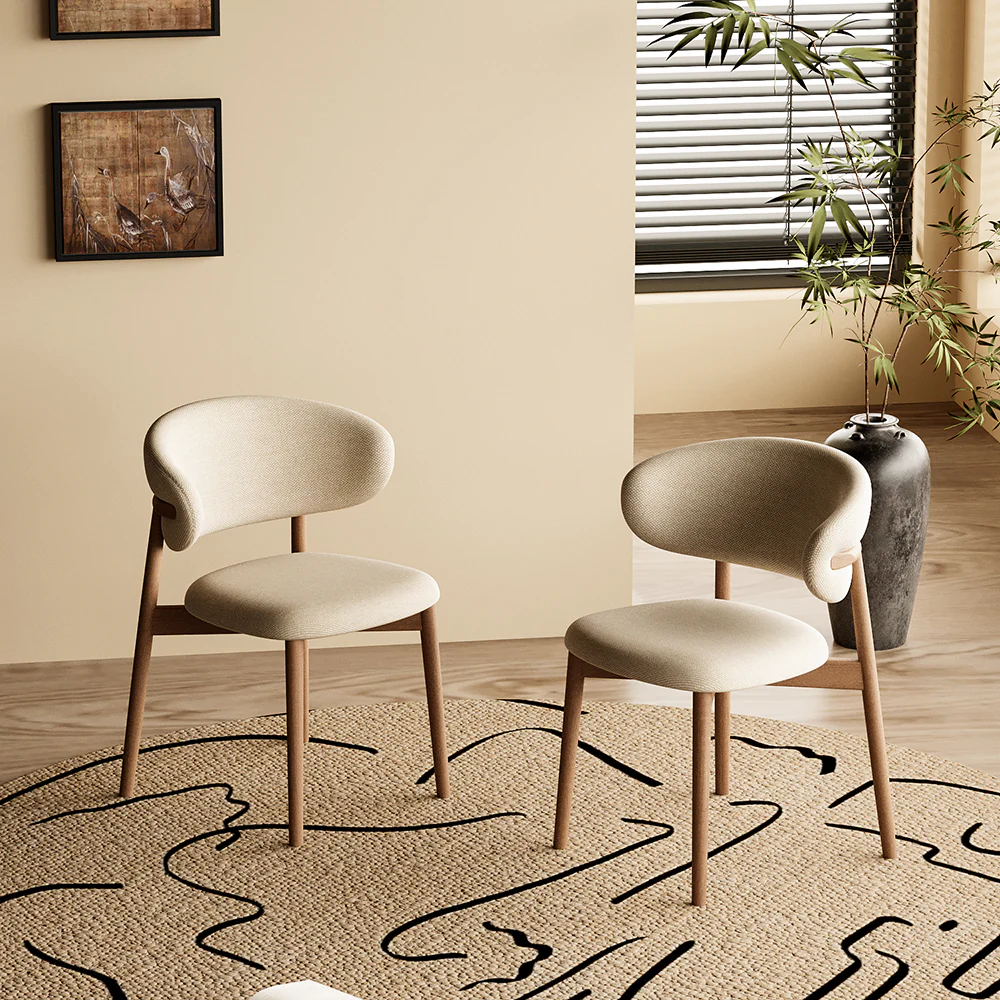 2PCS Dining Chair Modern Ash Wood Frame Curved Backrest