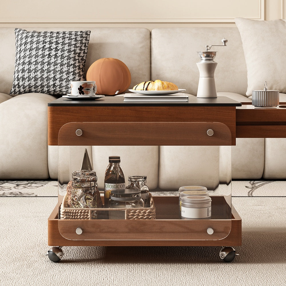 23.6"-43.3"Extendable Coffee Side Table with Wheels Mobile Tea Table Storage Living Room