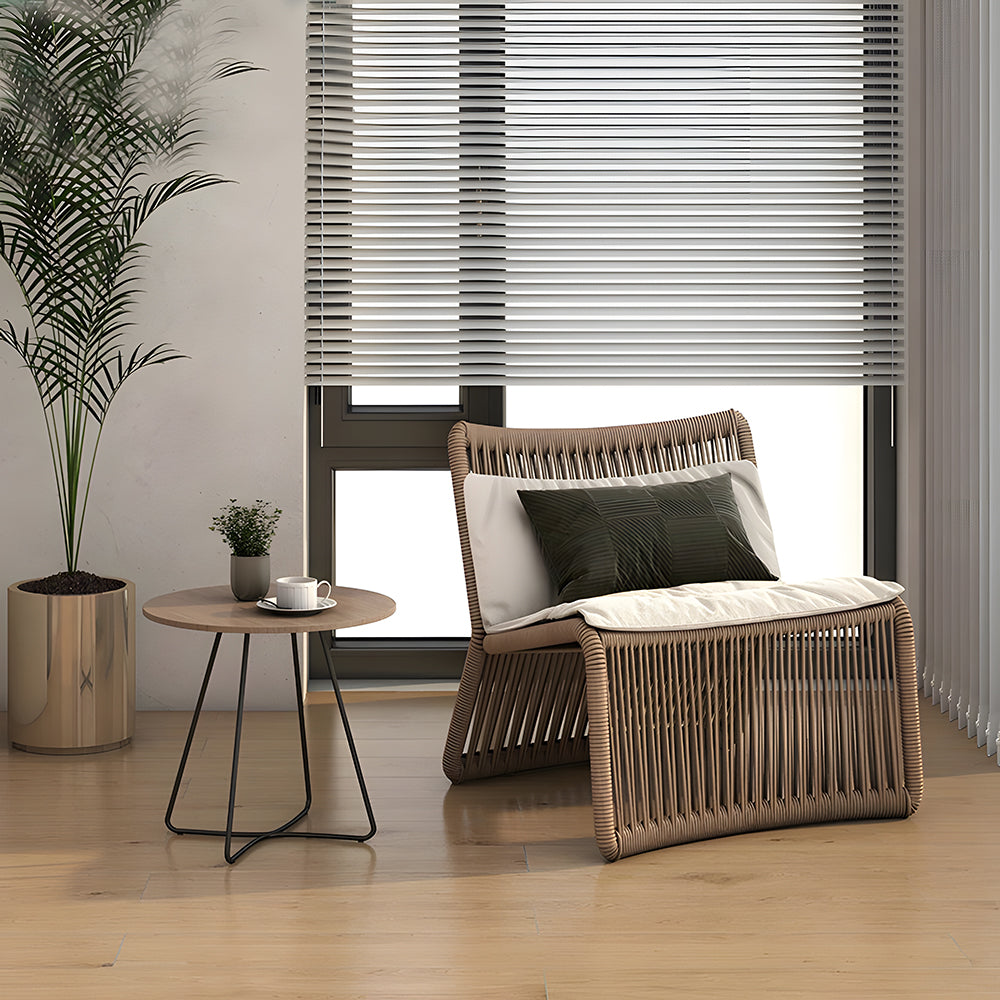 Boho Rattan Accent Chair with Cushioned Seat and Open-Weave Design