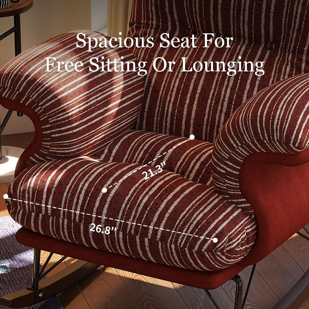 Modern Rocking Lounge Chair Striped Upholstery Accent Chair Curved Armrest Relax Chair