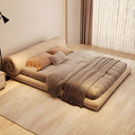 Load image into Gallery viewer, Queen Size Minimalist Japanese-Style Tatami Bed Ultra-Fiber Leather Steel-Wood Slatted Frame
