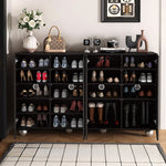 Load image into Gallery viewer, 55.1''/62.9'' Modern Black Shoe Cabinet Large Capacity Entryway Storage Organizer
