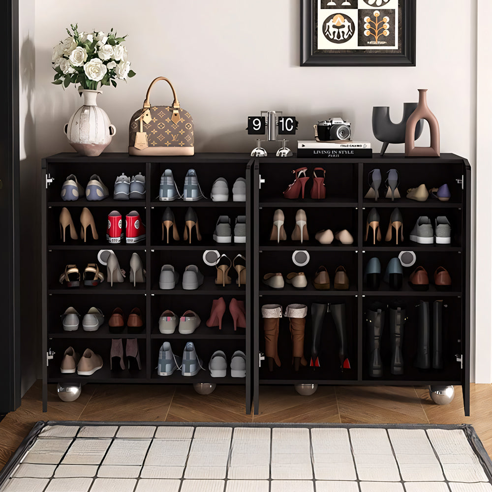 55.1''/62.9'' Modern Black Shoe Cabinet Large Capacity Entryway Storage Organizer