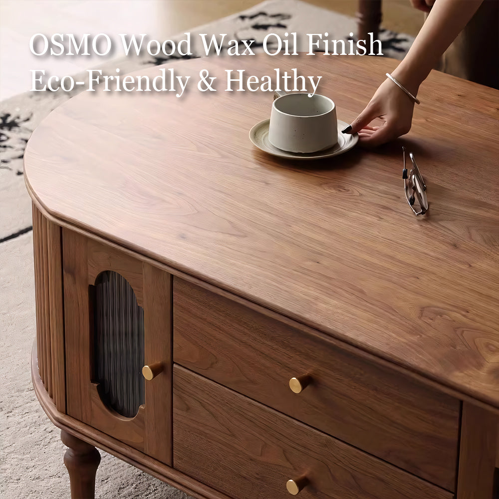 46.8'' Oval Coffee Table Modern Walnut Design Storage Drawers Cabinets Perfect for Living Rooms