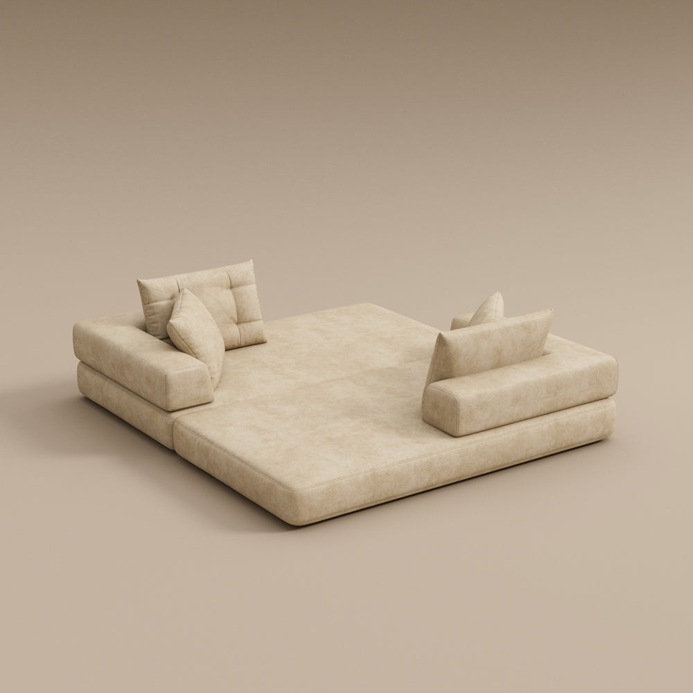 70''-78''Convertible Sofa Bed Tufted Cushion Armrest Foldable Design in Grey Fabric Upholstery