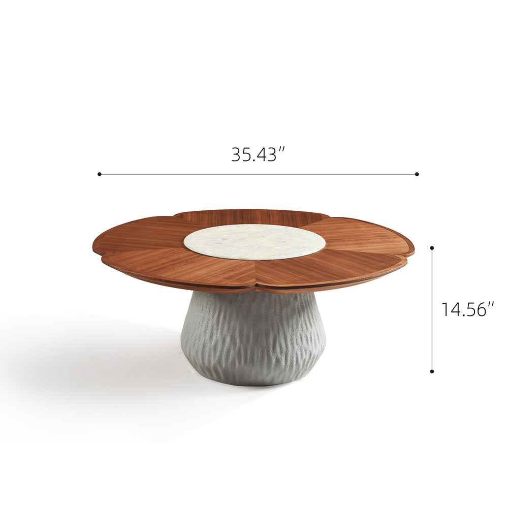 Flower-Shaped Nesting Coffee Table Set with Wood Grain Top and Sculptural Pedestal Base