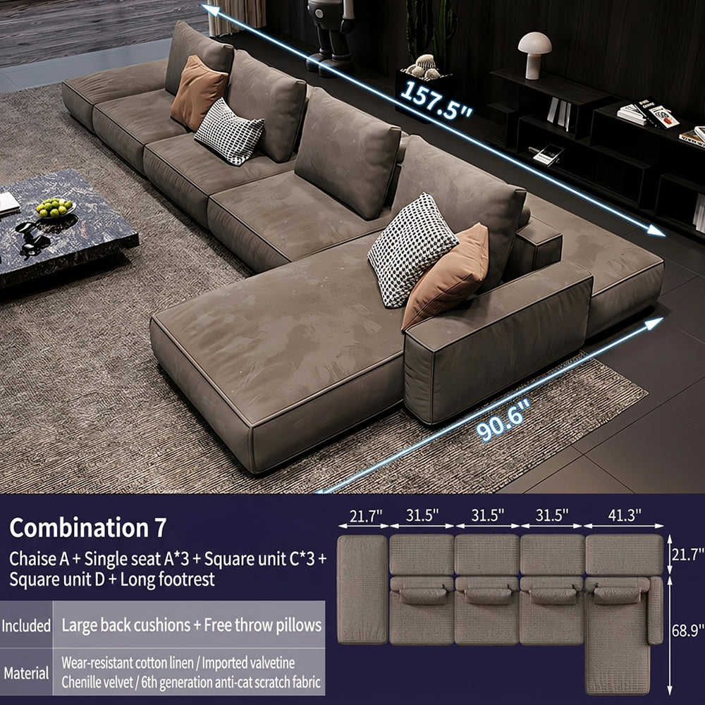 Modern Modular Sectional Sofa with Oversized Chaise and Deep Seat Lounge Design