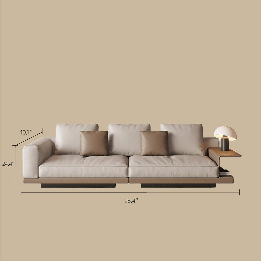 Modern Low-Profile Leather Sofa with Integrated Side Shelf