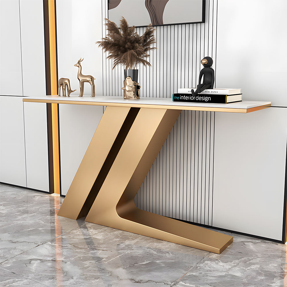 Golden Base Console Table with Decorative Accent