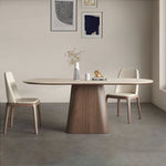 Load image into Gallery viewer, Oval Dining Table Solid Wood Walnut Veneer Base Scratch Resistant Sintered Stone Top Modern Stylish Design
