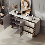 Load image into Gallery viewer, 62.4&quot; Sleek Modern White and Gold Buffet Cabinet with Circular Accents
