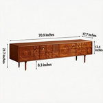 Load image into Gallery viewer, 78" Retro TV Stand Carved Geometric Pattern Solid Wood Cabinet Brass-Tipped Legs
