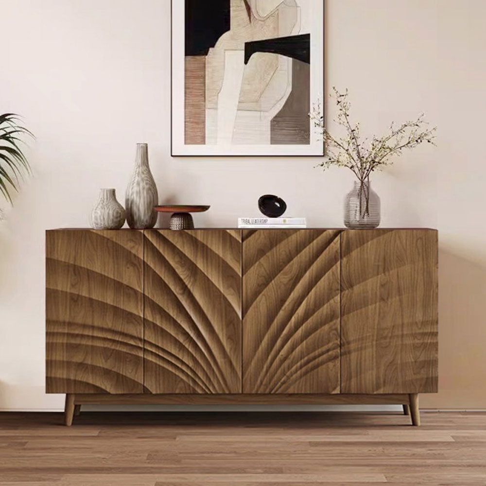 Modern Wooden Sideboard with Sculpted Wave Front Contemporary Storage Cabinet