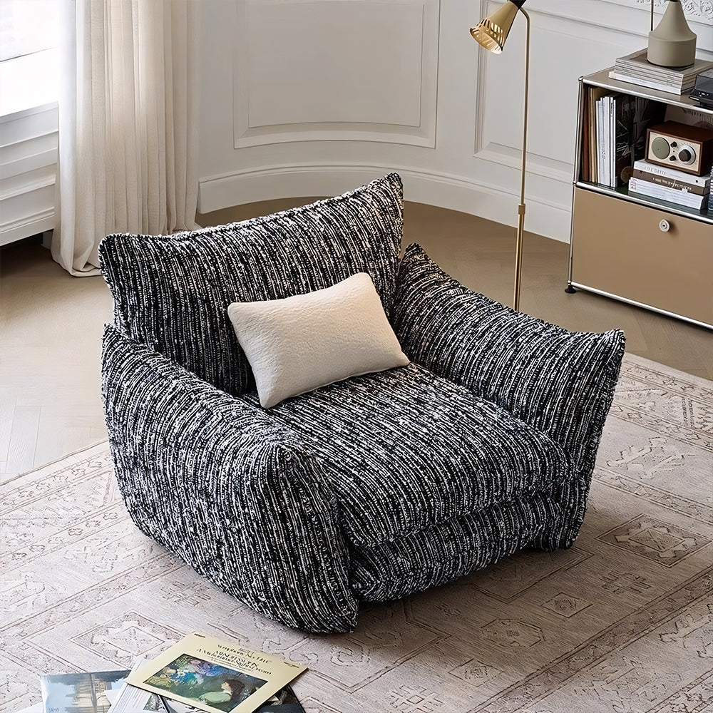Modern Striped Upholstered Lounge Chair Minimalist Accent Armchair with Curved Arms and Deep Seat