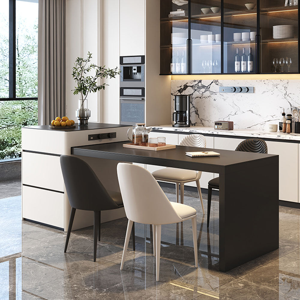Black & White Extendable Kitchen Island with Storage and Built-In Power Outlets