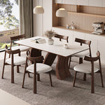 Load image into Gallery viewer, Creative S-shaped Walnut Base Round Dining Table with Marble Effect Surface
