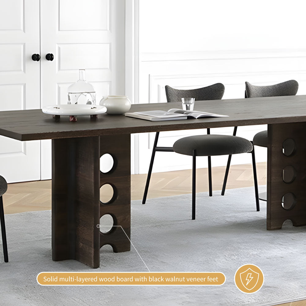 Rectangular Dining Table Solid Wood Walnut Veneer Base Scratch Resistant Sintered Stone Top Modern Elegant Design