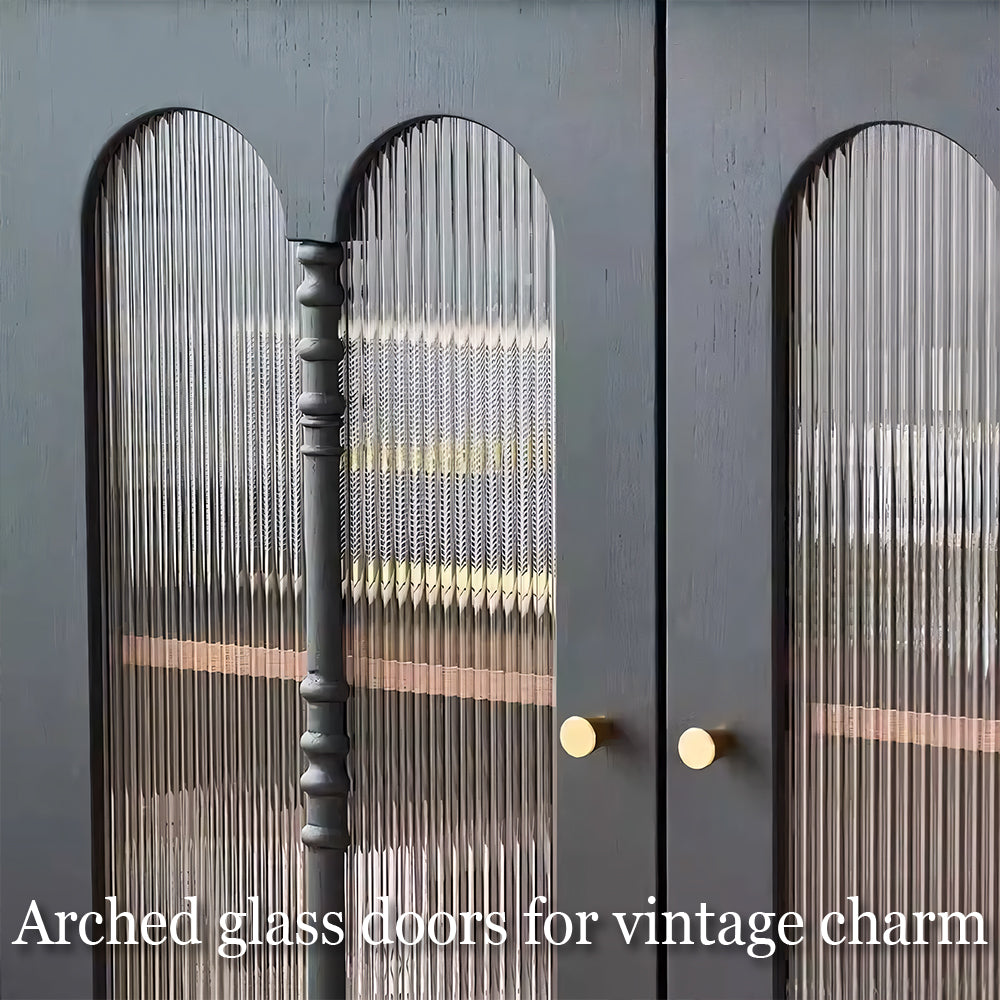 62.9'' Sideboard Buffet Cabinet Retro Modern Design Textured Glass Doors Ample Storage Space