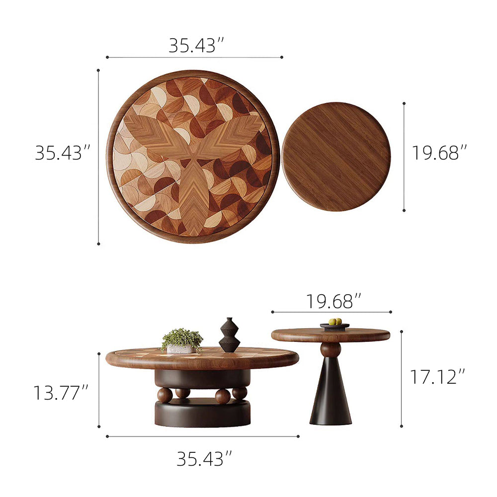 Modern Round Nesting Coffee Table Set Artistic Wood Grain Accent Tea Table