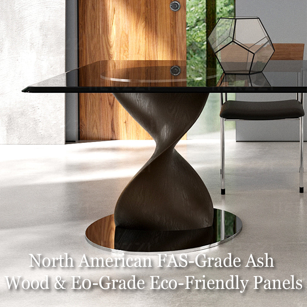 70.8" Modern Square Dining Table with Tempered Glass Top Wooden Creative Base and Sleek Surface for 6 to 8 People