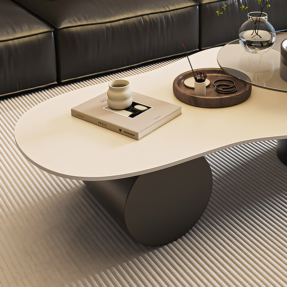Modern Irregular Coffee Table Set Cloud-Shaped with Glass Accent Top Sculptural Base for Contemporary Living Rooms