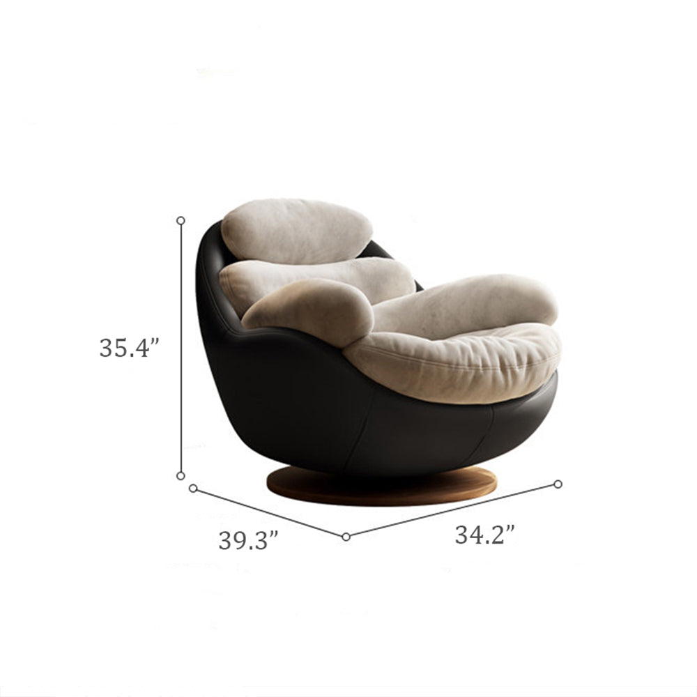 Modern Swivel Lounge Chair with Plush Cushions and Wooden Base